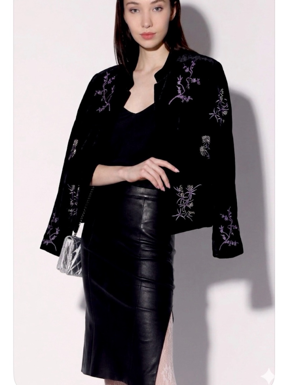 VTG BLOOMINGDALES VELVET JACKET EMBROIDERED L/XL BLACK HOLLYWOOD GLAM SILK BLEND